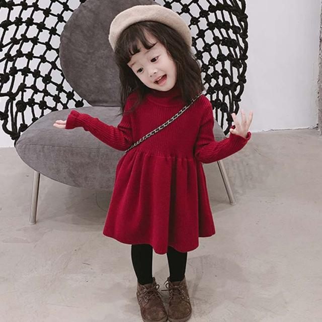 子供 ワンピース ニットワンピース ハイネック 長袖ワンピース 