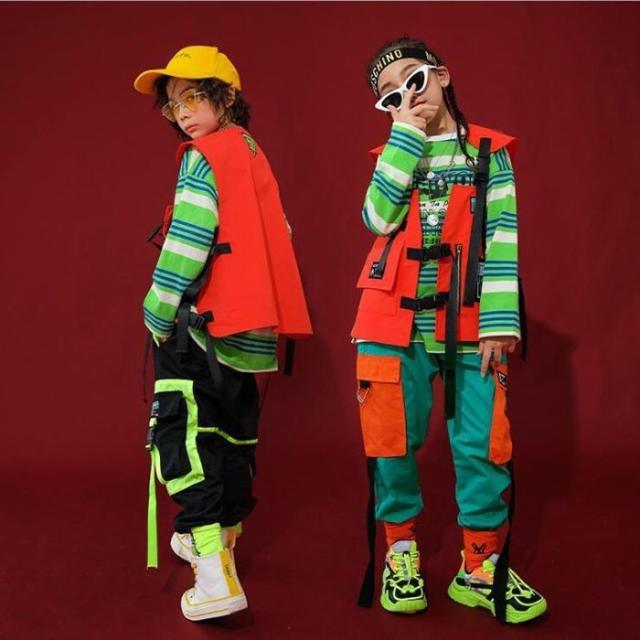 キッズダンス衣装 ヒップホップ 子供 男の子 女の子 チェック柄 トップス ズボン パンツ ジャズダンス ステージ衣装 練習着 ダンスウェア_2