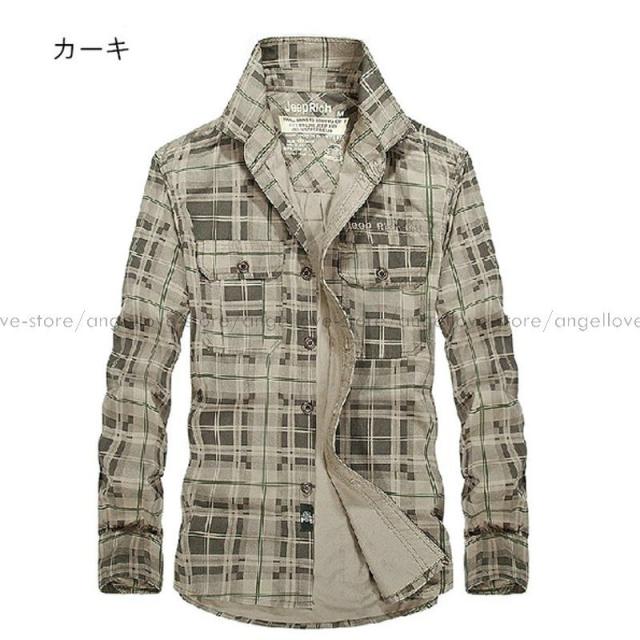 年始セール 長袖シャツ ミリタリー メンズ シャツ アーミーシャツ チェック柄 細身 スリム 中綿コットン カジュアル アウトドア 大きいサイズ ファッション激安の通販は 5,605円
