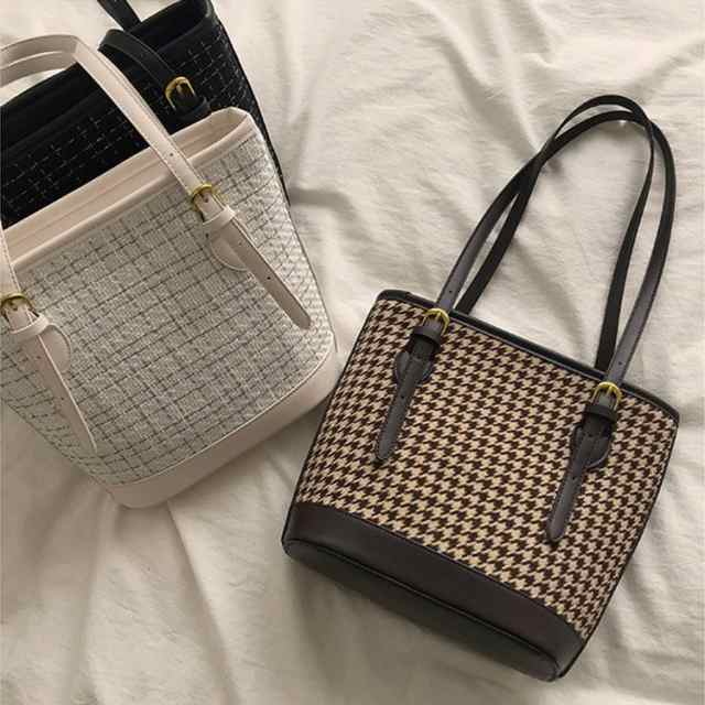 トートバッグ レディース チェック柄 千鳥格子 バイカラー