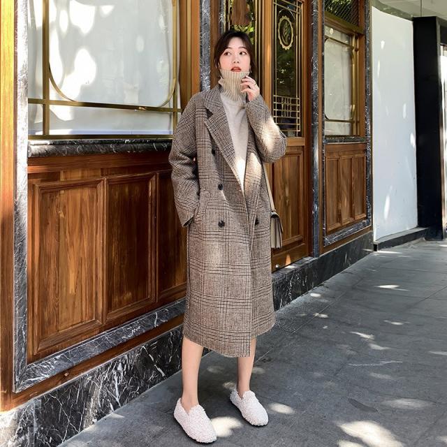 チェスターコート グレンチェック 千鳥柄 ロングコート ダブルボタン