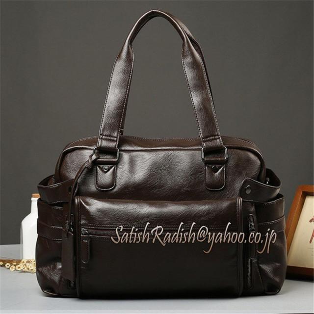 ボストンバッグ 黒と茶色の合成皮革 ボストンバッグ 黒と茶色の合成皮革 ボストンバッグ 2way ショルダー