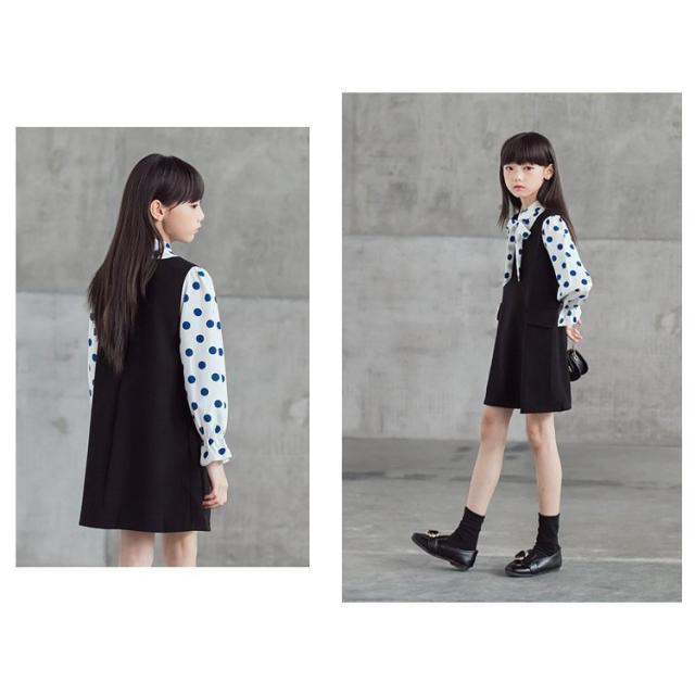 キッズ 長袖ワンピース ワンピース 子供服 春 秋 シフォンワンピース ドット柄 子供ドレス ジュニア チュニック フレア おしゃれ 可愛い カジュアル 新品_3