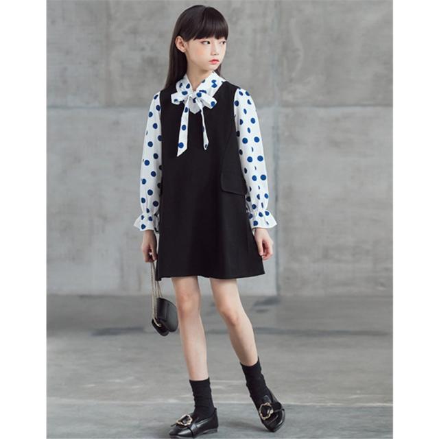 キッズ 長袖ワンピース ワンピース 子供服 春 秋 シフォンワンピース ドット柄 子供ドレス ジュニア チュニック フレア おしゃれ 可愛い カジュアル 新品_4