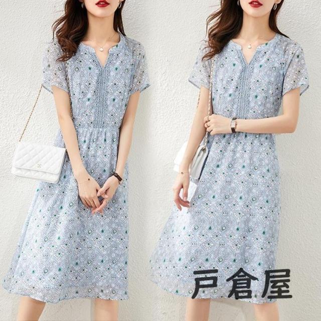 ワンピース レディース ワンピース キレイめ 30代 40代 膝丈ワンピース 夏 Vネックイズワンピース 花柄 ロング丈ワンピ オシャレ 通勤 着痩せの通販は 8,029円