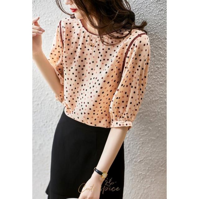 ブラウス レディース 40代 春夏新作 オシャレブラウス レションシャツ 半袖トップス ドット柄 パフスリーブブラウス 大人上品 通勤OL ゆったり Tシャツ30代 ブラウス レディース 40代 春夏新作 オシャレブラウス レションシャツ