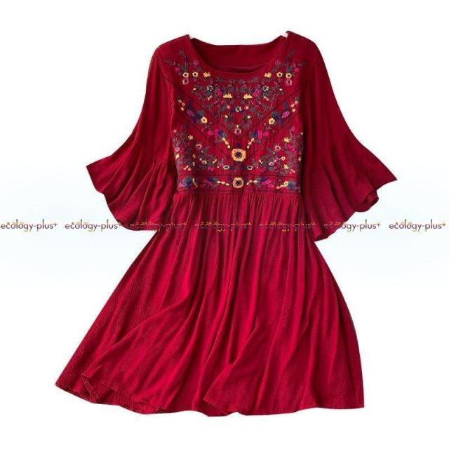 レトロエスニック重工業刺繍ドレス女性2021ニュースタイルスモールウエスタンスタイルフレアスリーブホリデースカートショートスカート レトロエスニック重工業刺繍ドレス女性2021ニュースタイルスモール