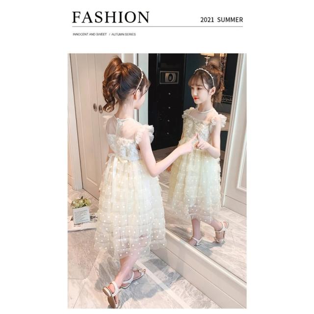 子供服 ワンピース 女の子 夏服 レース韓国半袖星柄刺繍 女の子  キッズ 子ども服 ジュニア ドレス お姫様  柔らかい可愛い おしゃれ お姫様 七五三 誕生日 新品_2