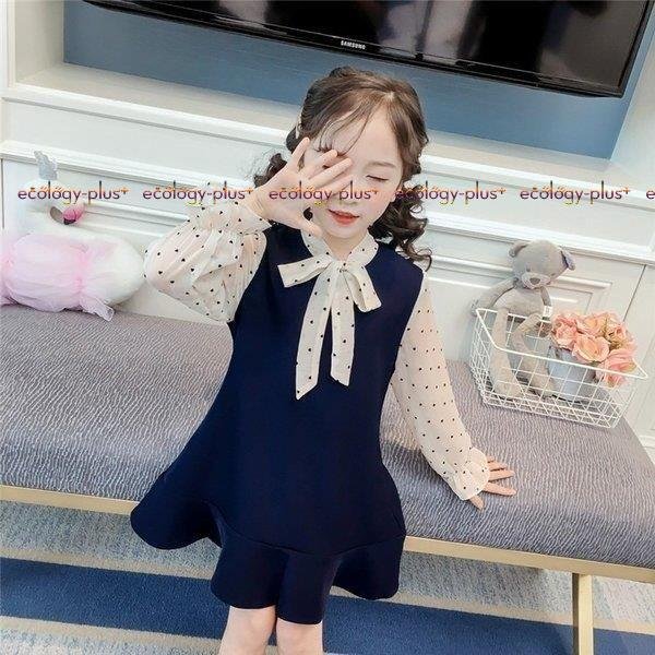 子供服 ワンピース 長袖 春秋 女の子 キッズワンピース シフォンワンピース ドット柄 チュニック 子供ドレス ジュニア ベビー服 おしゃれ 可愛い 誕生日 新品_1