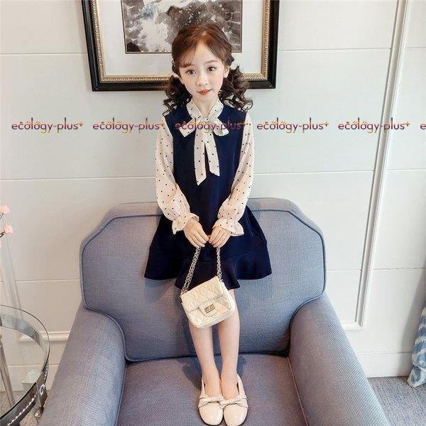 子供服 ワンピース 長袖 春秋 女の子 キッズワンピース シフォンワンピース ドット柄 チュニック 子供ドレス ジュニア ベビー服 おしゃれ 可愛い 誕生日 新品_2