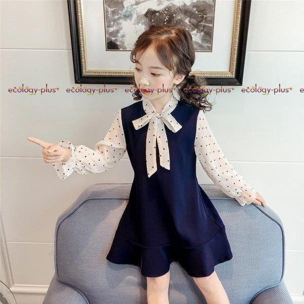 子供服 ワンピース 長袖 春秋 女の子 キッズワンピース シフォンワンピース ドット柄 チュニック 子供ドレス ジュニア ベビー服 おしゃれ 可愛い 誕生日 新品_3