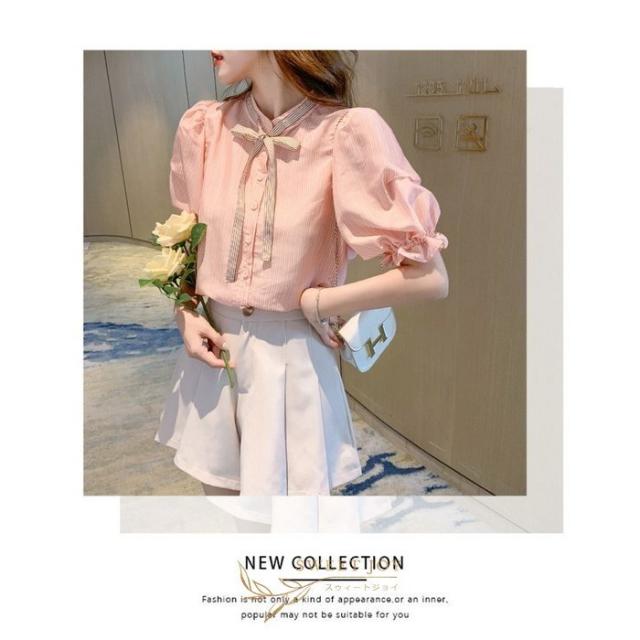 ブラウス レディース 40代 春秋新作 オシャレブラウス ストライプ柄ブラウスリボンネック パフスリーブ 長袖トップス 大人通勤 OL ゆったりシャツ 30代 50代 ブラウス レディース 40代 春秋新作 オシャレブラウス ストライプ柄