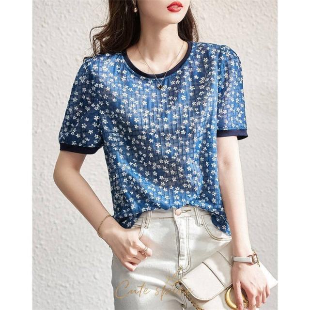 Tシャツ レディース 40代 春夏新作 オシャレブラウス 花柄 半袖