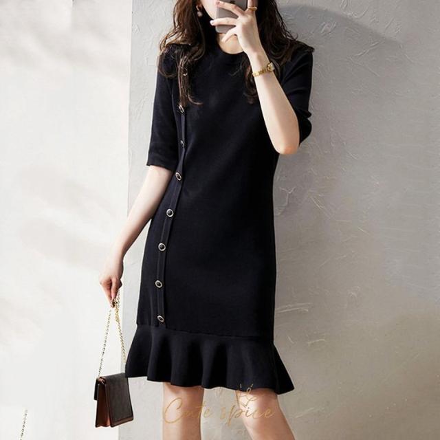 ニットワンピース レディース 40代 きれいめ 膝丈ワンピース 春夏 半袖ワンピース 黒 マーメイドスカート タイトオシャレ大人 細身 韓国風 通勤OL 30代 50代 ニットワンピース レディース 40代 きれいめ 膝丈ワンピース 春夏 半袖