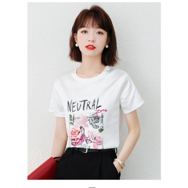 Tシャツ レディース きれいめ 40代 春夏 上品 半袖Tシャツ ブラウス 綿 白トップス 笑顔 オシャレ 韓国風 ゆったりカットソー 大きいサイズ  Tシャツ  2色 Tシャツ レディース きれいめ 40代 春夏 上品 半袖Tシャツ