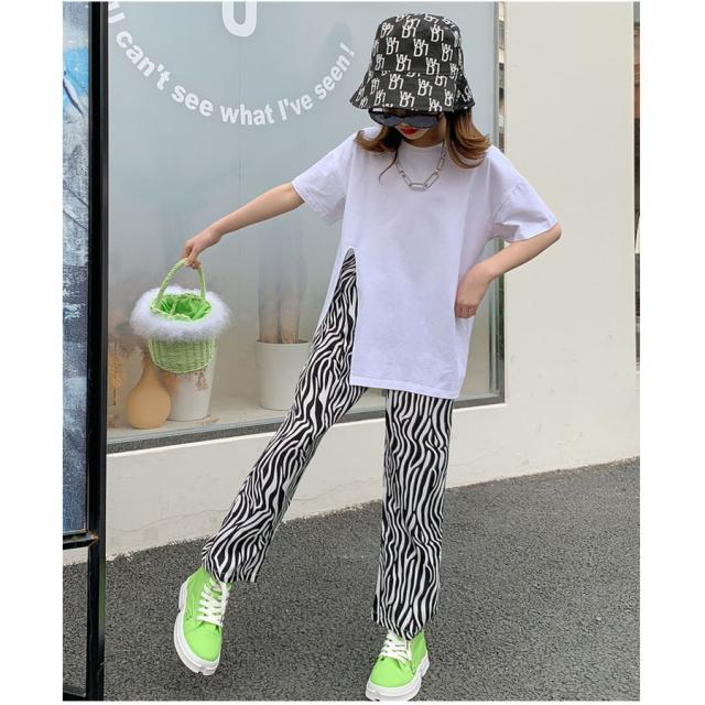 キッズダンス衣装 ヒップホップ セットアップ ゼブラ柄 黒白 トップス ロングパンツ ジャズダンス ガールズ 夏 演出服 応援団 練習着 普段着 通学 子供服_2