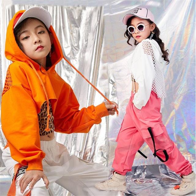 豹柄キッズダンス衣装 へそ出し トップス 子供 豹柄タンクトップ セットアップ 3点セット カーゴパンツ ヒップホップ 韓国 オレンジ ピンク 白 派手 応援団の通販は