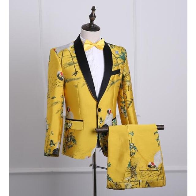 新作　セットアップ　メンズ　演出服　スーツ　フォーマル　柄　上下セット　ヒップホップ　ダンスウェア　コスプレ　ステージ　舞台衣装　公演服の通販は