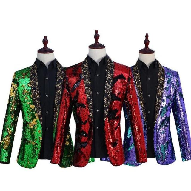 スパンコール ジャケット メンズ ダンス ステージ衣装 紳士用 トップス 司会 マジック 貴族服装 ヒップホップ 舞台衣装 パーティー 発表会