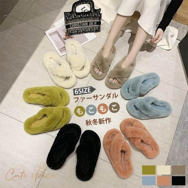 ファーサンダル レディース フラットサンダル 厚底 歩きやすい サンダル ミュール ミュールサンダル 秋 冬 ぺたんこ 靴 Sandal 快適 美脚の通販はau Pay マーケット Lady Smile