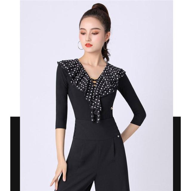 レオタード レディース 社交ダンス トップス ラテン トップス 五分袖 V