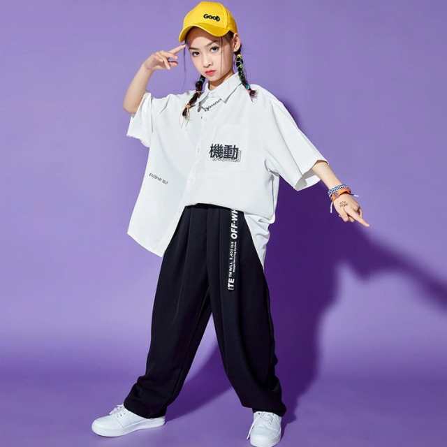 キッズ ダンス衣装 tシャツ ビッグシルエット ショート丈 半袖 白