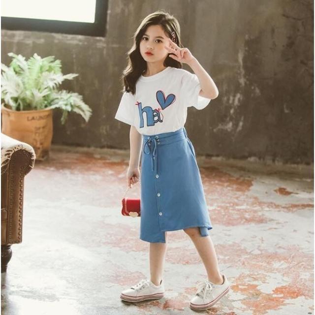 女の子 セットアップ Tシャツ デニムスカート 2点セット キッズ 可愛い 新作 夏服 遠足 お出かけ 海外旅行 ファッション 通園 通学の通販はau Pay マーケット Lady Smile