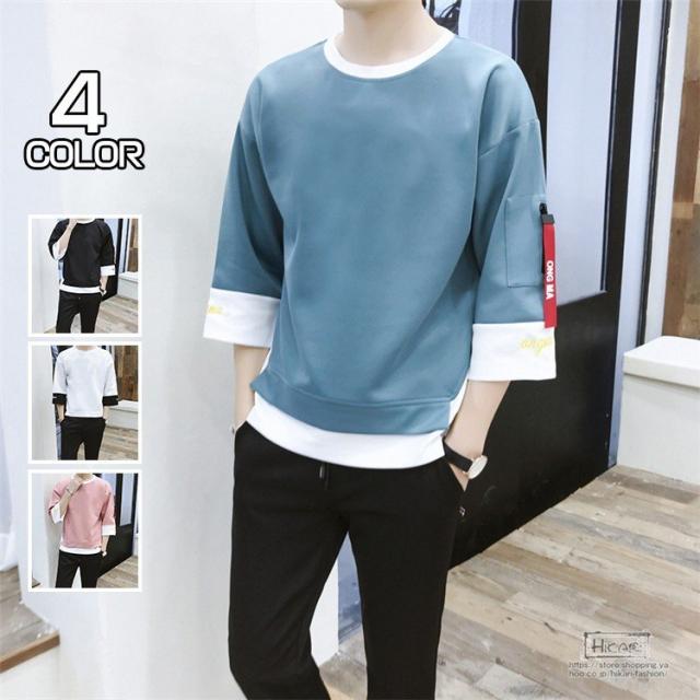 トレーナー 上下セット メンズ セットアップ スウェット 七分袖 夏物 おしゃれ スエット カジュアル スポーツの通販は