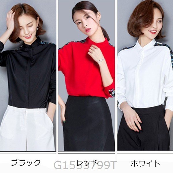 シフォンシャツビジュー付きレディーストップス春秋七分袖おしゃれサテン2次会かわいい春服卒業式入園式卒園式フォーマルパーティー無地カジ シフォンシャツビジュー付きレディーストップス春秋七分袖