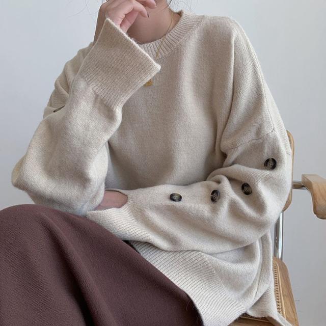 ニットセーター レディース 秋冬 40代 トップス 長袖 厚手 ニットソー 無地 韓国風 ショート丈 ニットトップス ゆったり セーター 通勤 着痩せの通販は