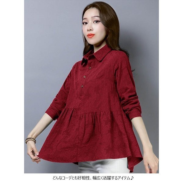 ブラウス レディース 花柄 長袖 リネン ヘンリーネック シャツ ゆったり トップス 秋 冬 春 2019年春新作の通販は