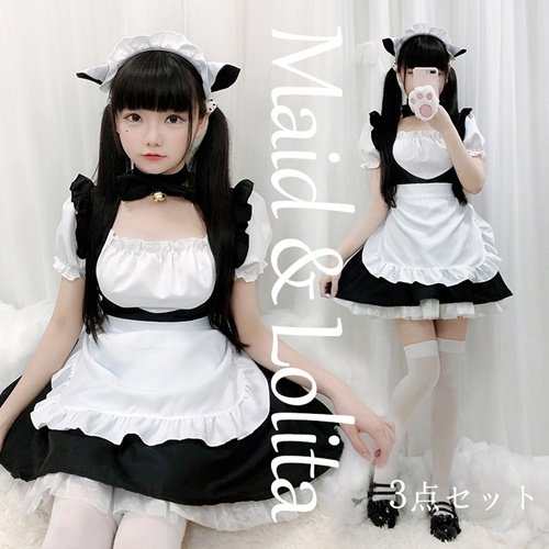 ハロウイン 3点セット 暗黒系 メイド服 Lolita ハロウィン仮装