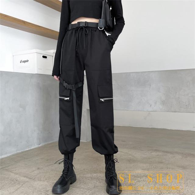 カーゴパンツ レディース テーパードパンツ 黒 衣装 9分丈