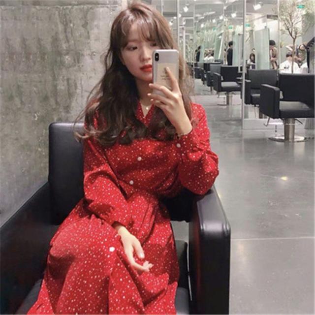 ワンピースドレス レディース 春秋 膝丈    シフォン  花柄 長袖 ロング丈ワンピース きれいめ 韓国風 結婚式 ドレス 着痩せ オシャレ リネンの通販は 5,058円