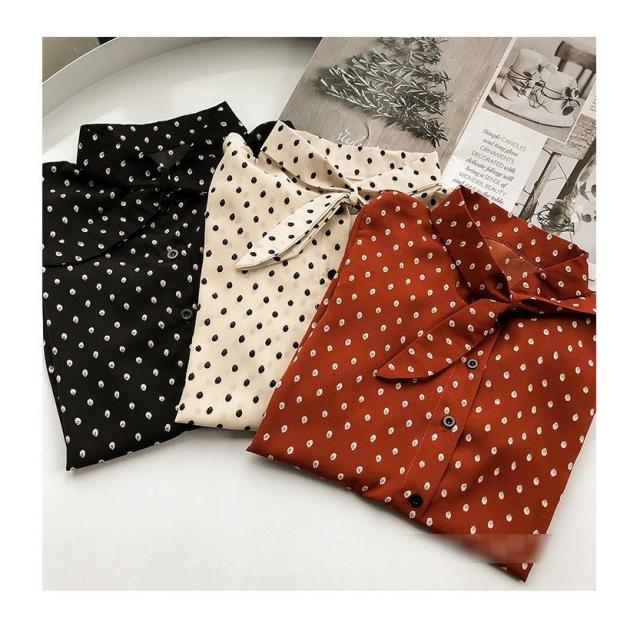 ブラウス レディース きれいめ 40代 春秋 上品 リボンネックブラウス シフォン トップス 長袖 ドット柄  韓国風 大きいサイズ 大人 シャツ オシャレ 3色 卒業式 ブラウス レディース きれいめ 40代 春秋 上品 リボンネック