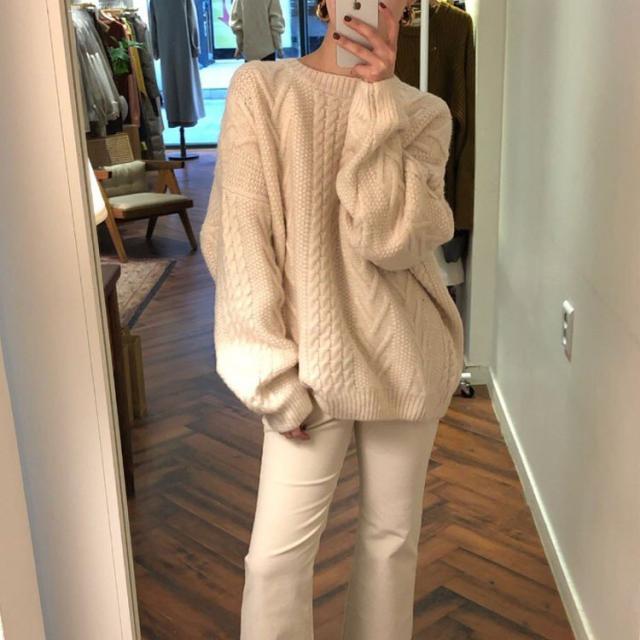 セーター ニット レディース トップス 秋冬 厚手 暖かい きれいめ 長袖 ラウンドネック 無地 韓国風 ゆったり 大きいサイズ オシャレ 復古風 カジュアル 通勤の通販は