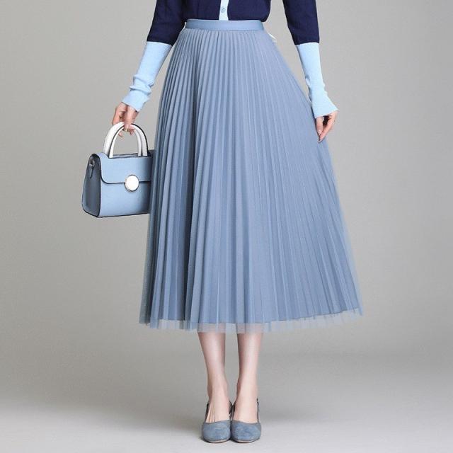 スカート 春 レディース チュールスカート プリーツスカート ロング丈 両面着え ハイウエスト 通勤 OL オフィス おしゃれの通販は 5,857円