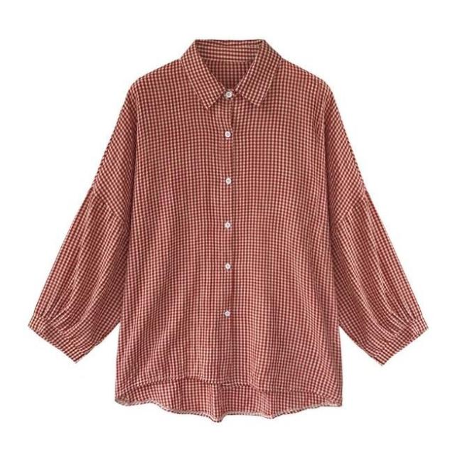 シャツ レディース ブラウス ワイシャツ Yシャツ トップス チェック柄 格子柄 長袖 ランタンスリーブ パフスリーブ レトロ風 オフィス おしゃれ 卒業式 シャツ レディース ブラウス ワイシャツ Yシャツ トップス