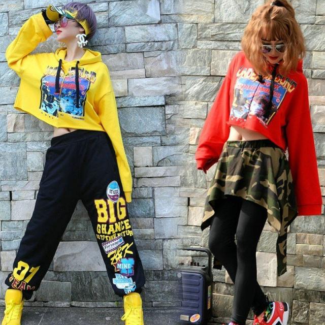 ダンストップス 長袖パーカー ショート丈 パーカー フード付 2色切り替えパーカー ヒップホップ トップス ダンストップス ショート丈パーカー フード付きトップス へそ