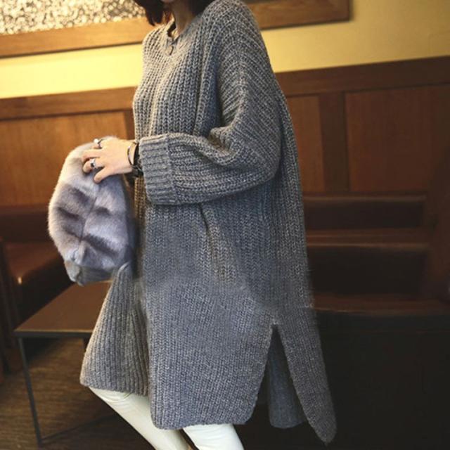 ニットセーター レディース 秋冬 40代 トップス 長袖 厚手 ニットソー 無地 ロング韓国風  ニットトップス ゆったり セーター 通勤 着痩せの通販は 5,197円