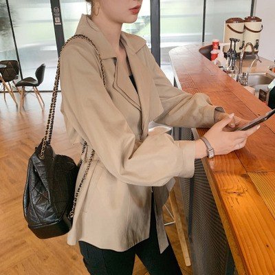 トレンチコート ショート丈 レディース ウエストベルト ダブルブレスト 秋新作 アウター 無地 カジュアル ジャケット 着痩せ 通勤 オフィス OL