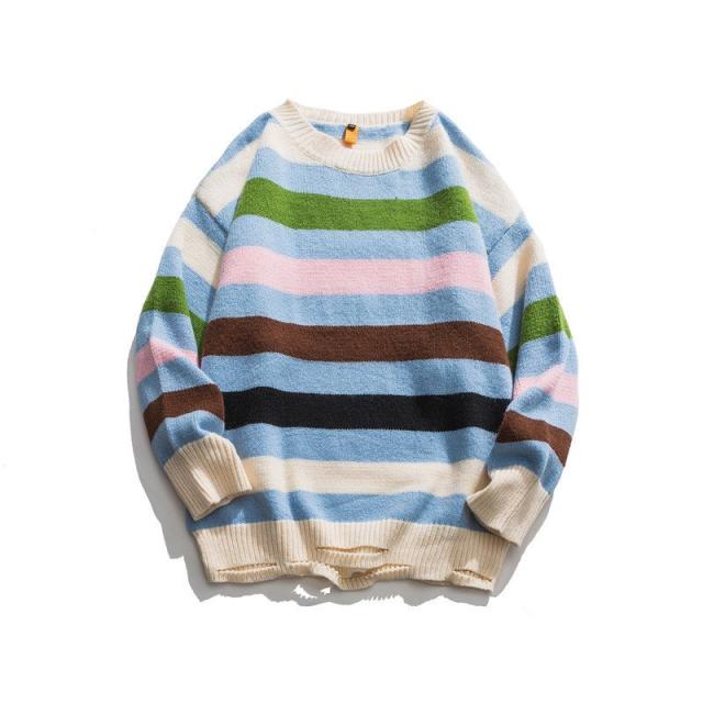 セーター メンズ トップス ニットセーター ボーダー柄 配色デザイン スクール風 学生 カジュアル プルオーバー 丸首 重ね着 温かいの通販は