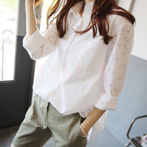 ブラウス レディース きれいめ 40代 春夏秋 長袖 レース透かし彫りブラウス 白シャツ オシャレトップス 韓国風 大人 上品シャツ 通勤 30代 50代の通販は 5,134円