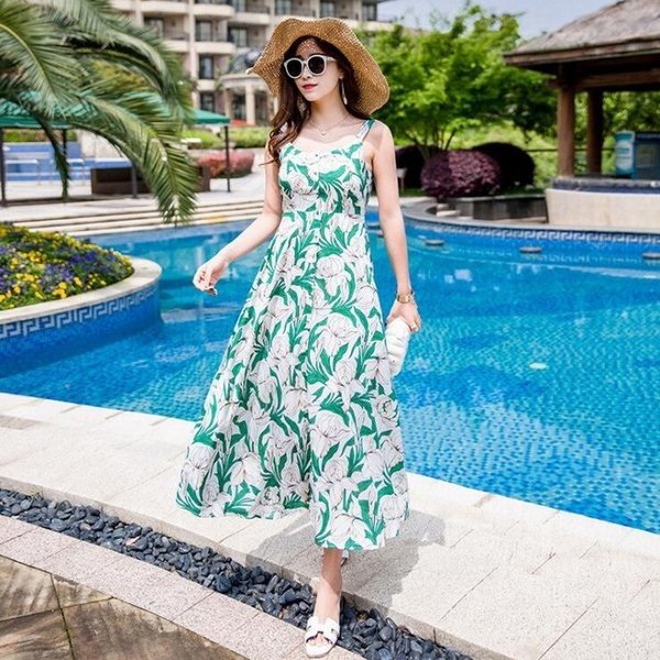 マキシワンピース レディース 花柄 マキシワンピ リゾート 御洒落な ビーチ ワンピース ノースリーブ 着痩せ効果 リゾート 旅行 海 遊びにオススメの通販は 5,790円