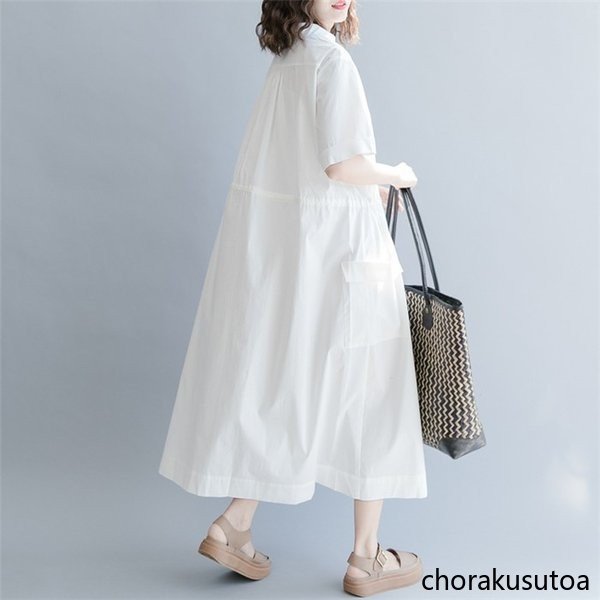 ロング衣装 レディース マキシ衣装 ロング丈 ゆったり 体型取りまかなう プルオーバー衣装 途轍も無い大きさ 綿麻混衣装 30代 40代 心地よい 着痩せ