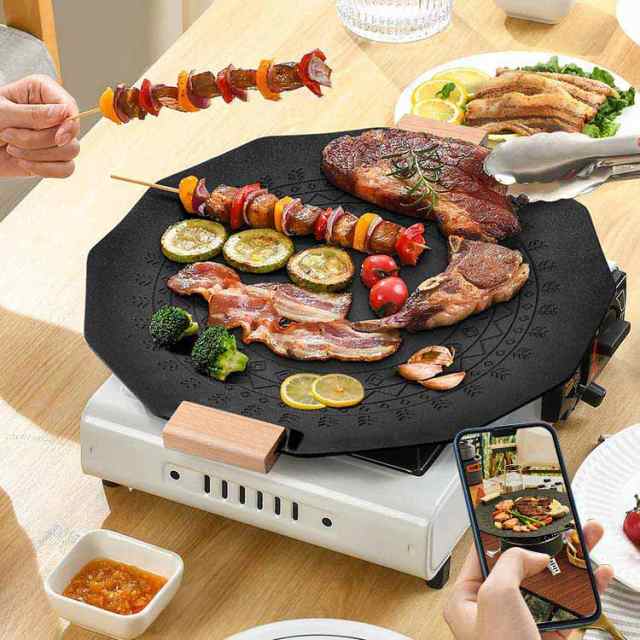 直径35CM グリドル 鉄板 丸型 韓国 グリル グリルパン ステーキ 焼肉 プレート BBQ バーベキュー キャンプ 丸型鉄板 焚火 IH ガスコン