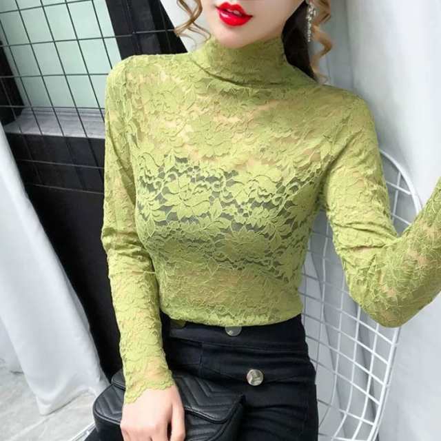 レーストップス レディース 透け感 シアー トップス レイヤード