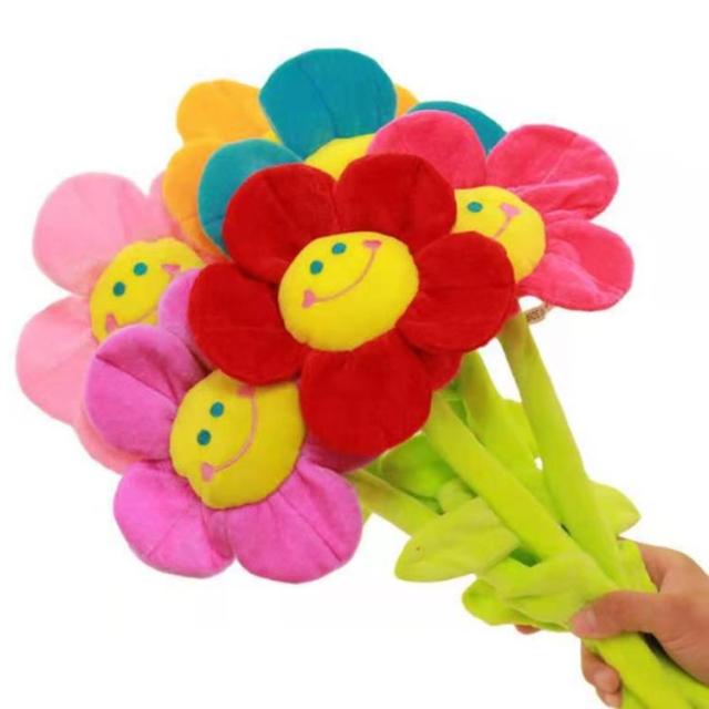 スマイルフラワー ぬいぐるみ 造花 笑顔 お花 4本入り 45cm 花束