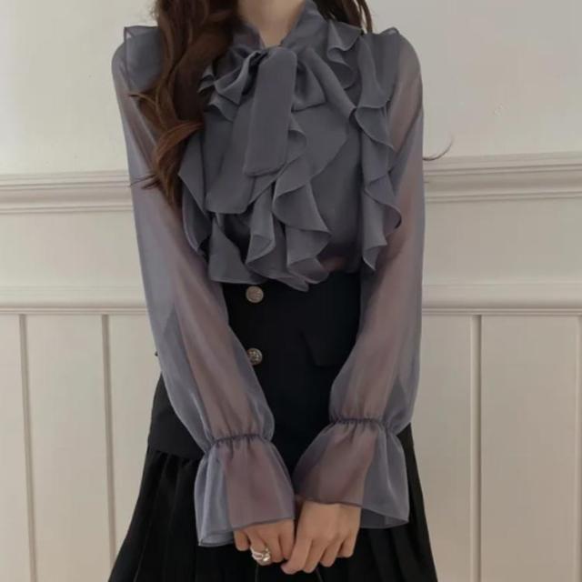 美品 ミーイッセイミヤケ 長袖ブラウス プリーツ フリル レース