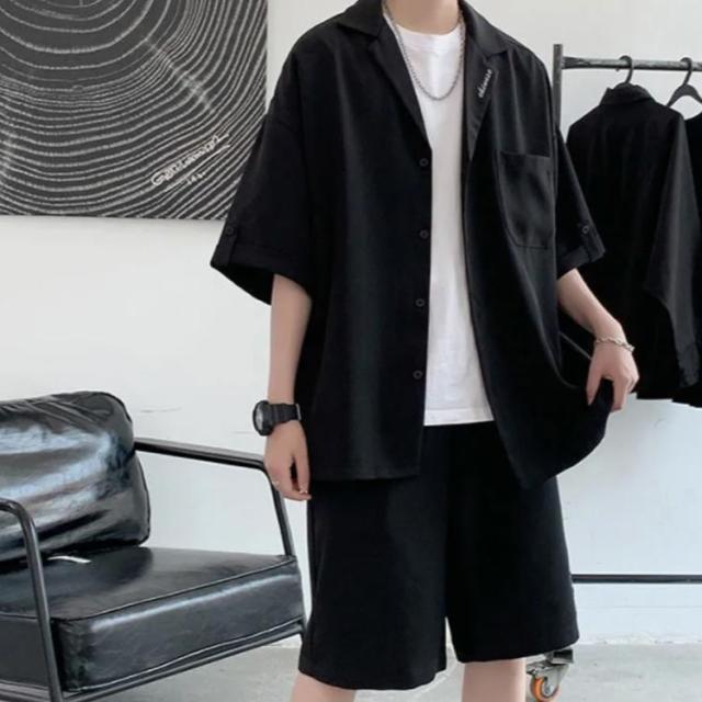 サマースーツ メンズ 上下セット 半袖シャツ ショートパンツ 2点